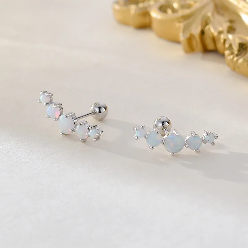 Glittery Arc Frosty Silver Ball Stud Earring