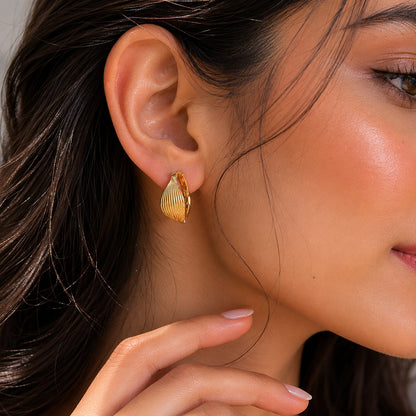 Gold Plated Ripple Silver Hoop Earring