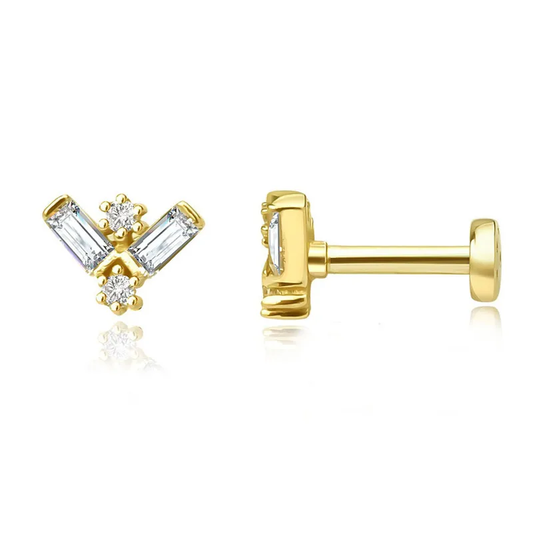 Gold Plated Twin Luster Silver Flat Back Stud Earring