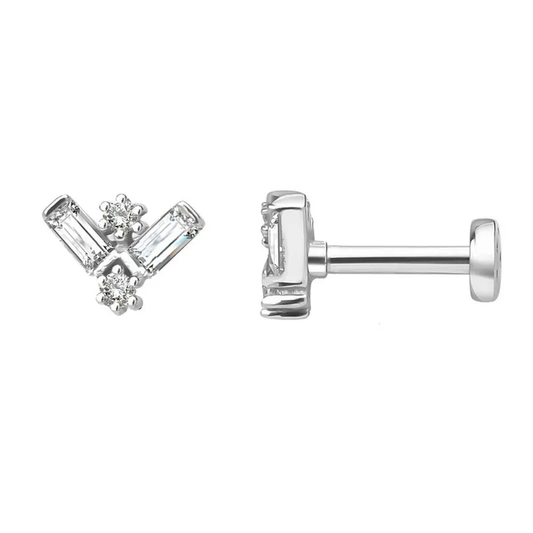 Twin Luster Silver Flat Back Stud Earring