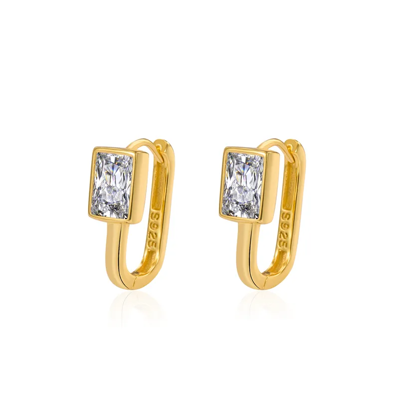 Gold Plated Diamond Edge Silver Hoop Earring