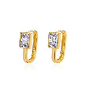 Gold Plated Diamond Edge Silver Hoop Earring