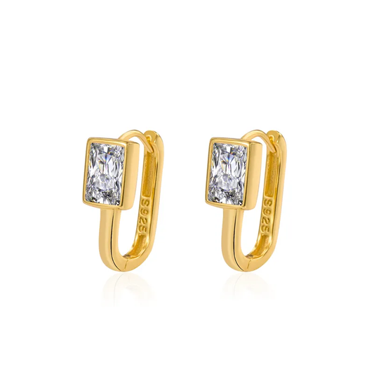Gold Plated Diamond Edge Silver Hoop Earring