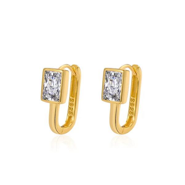 Gold Plated Diamond Edge Silver Hoop Earring
