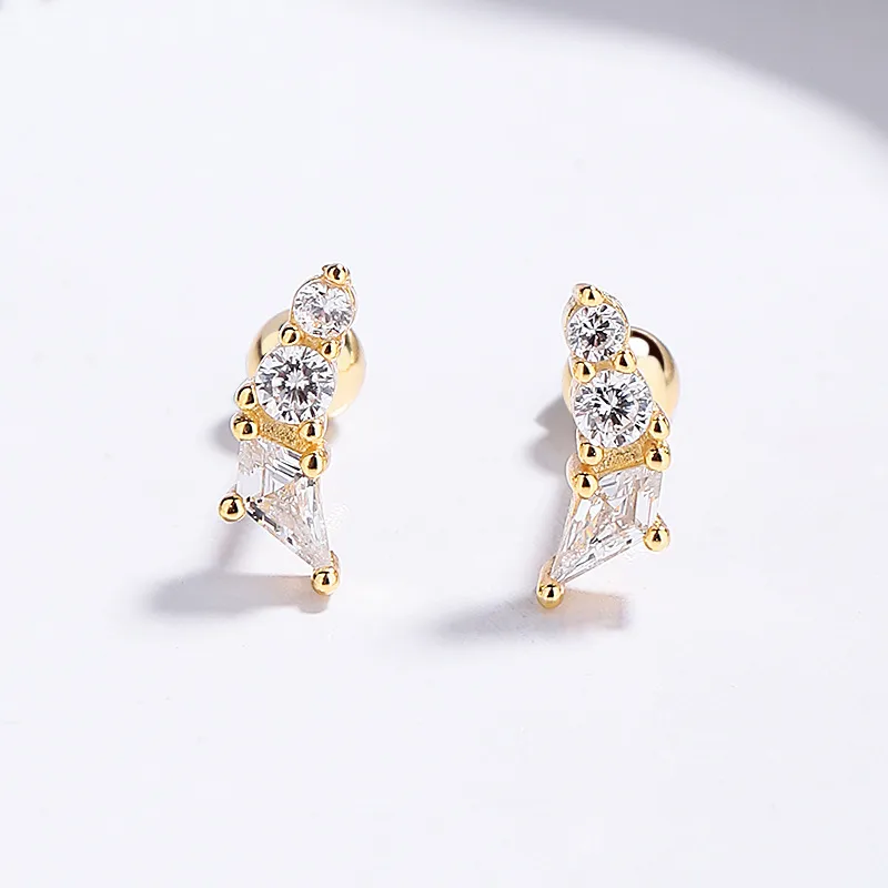 Gold Plated Triad Spark Silver Ball Stud Earring