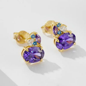 Gold Plated Purple Poise Silver Stud Earring