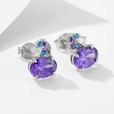 Purple Poise: Silver, Sterling Silver Stud Earrings