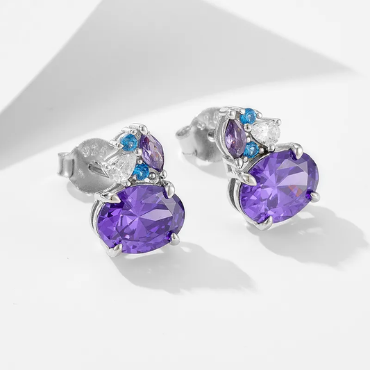 Purple Poise: Silver, Sterling Silver Stud Earrings