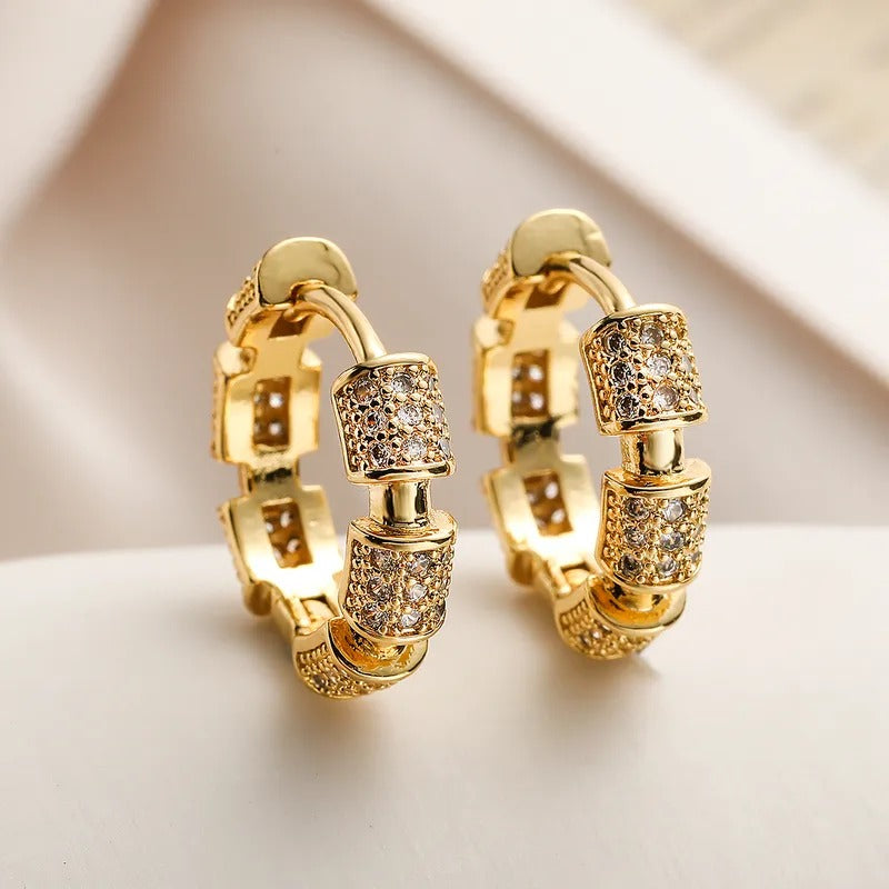 Crown Link Gold Plated Hoop Earrings