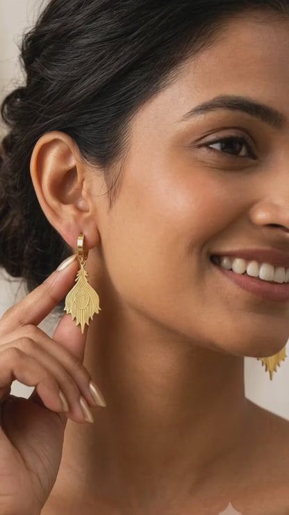 Fern Leaf Gold Plated Hoop Earrings