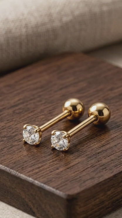Sleek Inlay Single Brilliance Gold Plated Stud Earring