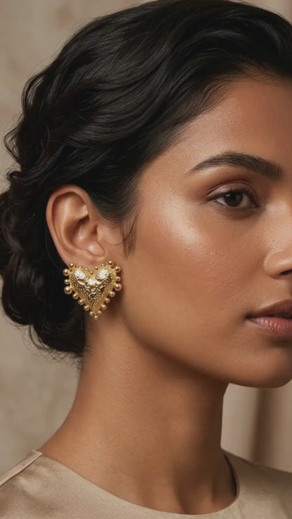 Glided Heard Gold Plated Stud Earring