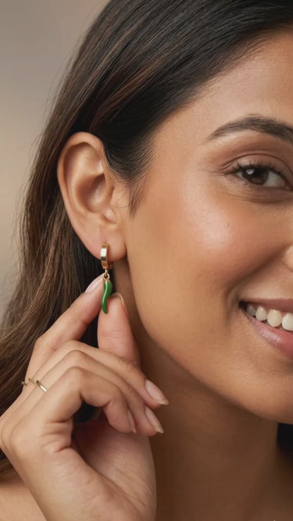 Green Pepper Charm Gold Plated Hoop Earring