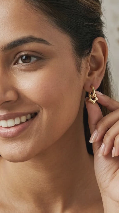 Star Frame Gold Plated Hoop Earrings