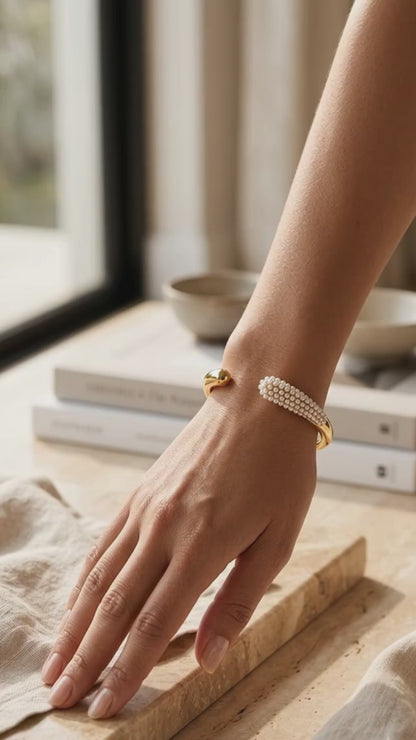 Dewdrop Grace Line Gold Plated Cuff Bracelet